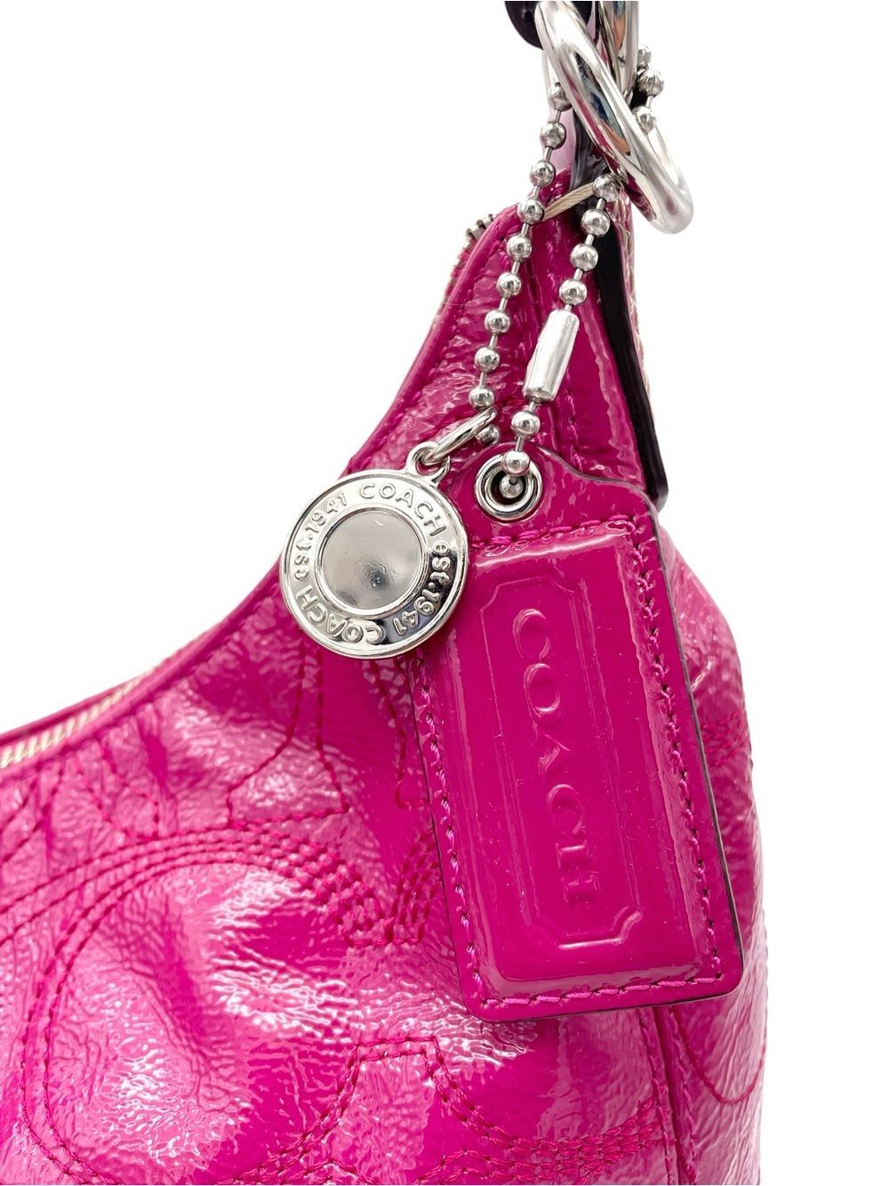 Coach F19282 1941 C Stitch Patent Leather Hobo Shoulder Bag Magenta Pink Purse - Picture 9 of 15
